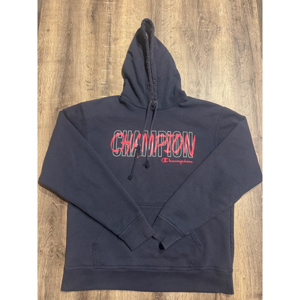Champion Mens Navy Blue Graphic Pullover Hoodie Sweatshirt Large AW065H